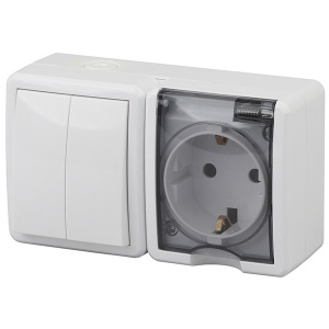 блок розетка с/з с крышкой +2кл выключатель ip54 белый эра (уп.8шт.) 11-7402-01