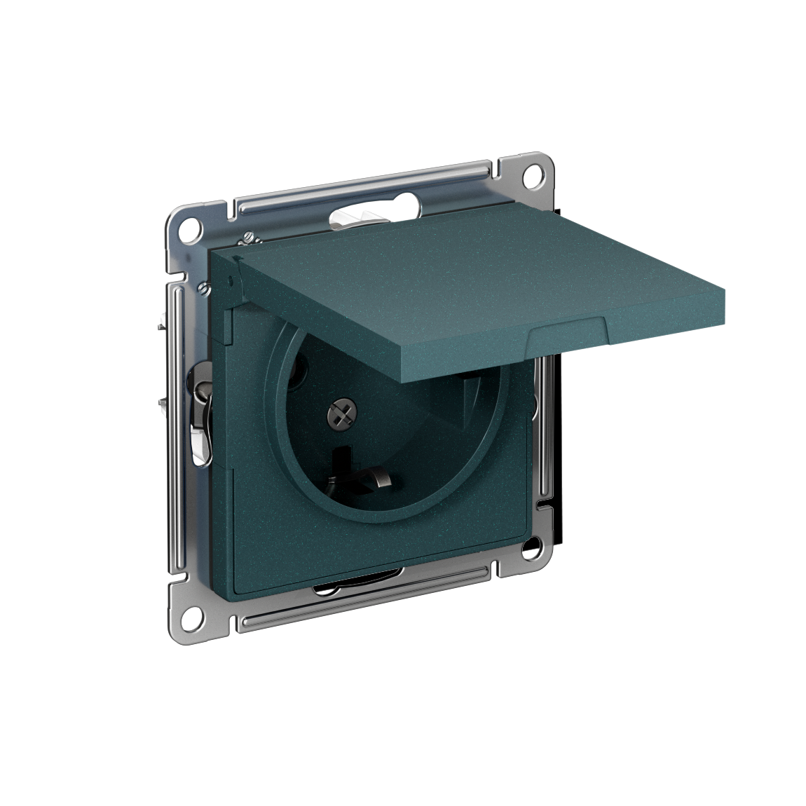 Systeme Electric ATLASDESIGN розетка 1-я с заземлением со шторками с крышкой IP20 изумруд