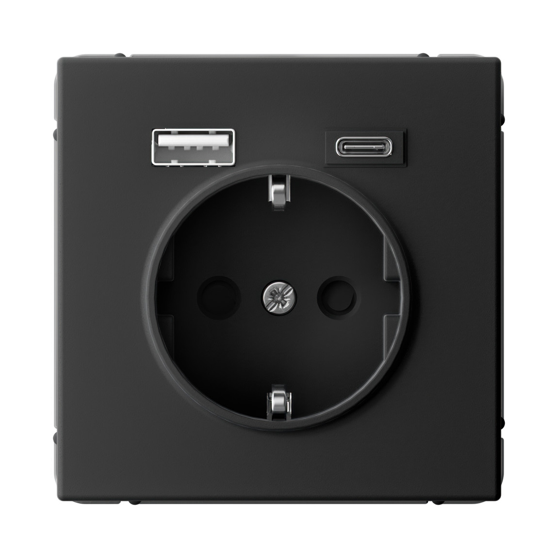 system electric artgallery розетка 1-я с заземлением со штор., с usb+usb type c, карбон gal001032