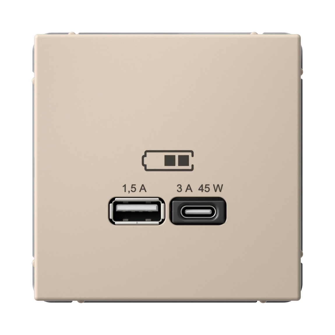 system electric artgaller розетка 2-я usb+usb type c, 45вт; 5в / 1,5-3а ввысокоскор. песочный