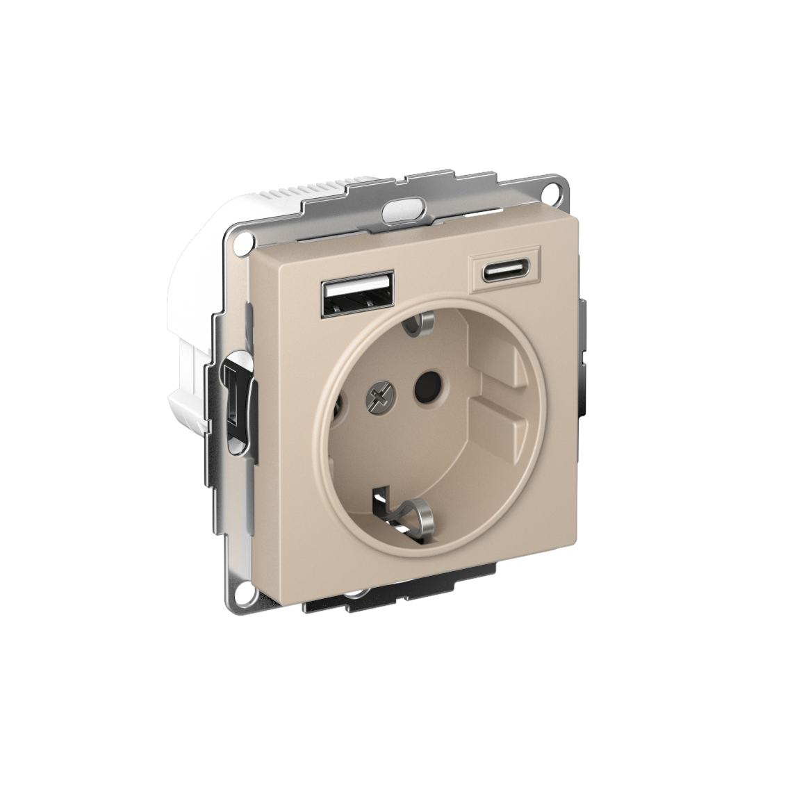 Systeme Electric ATLASDESIGN розетка с заземлением 16А+2USB A+С, (5В/2,4А/3 А, 2х5В/1,5А) песочный 