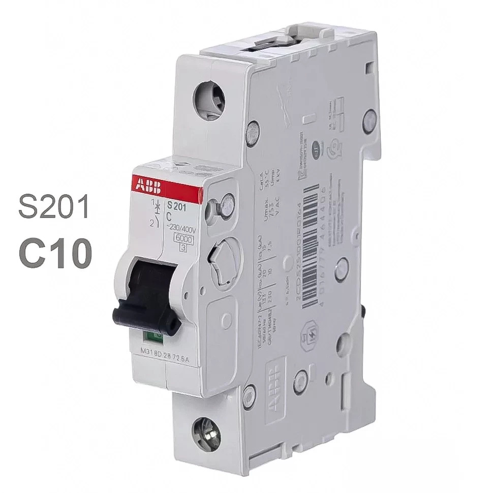 abb автоматический выключатель s201 (хар-ка c) 1p с10а 6ка
