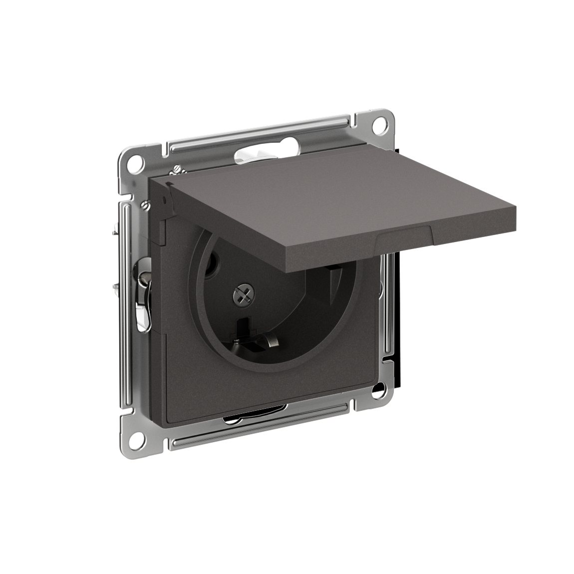Systeme Electric ATLASDESIGN розетка 1-я с заземлением со шторками с крышкой IP20 базальт ATN001446