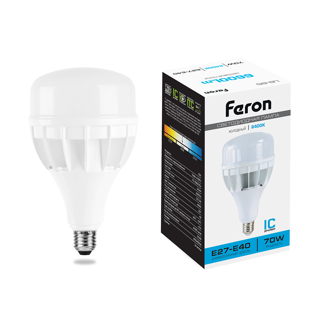 Лампа светодиодная LB-65 T120 промышленная E27-E40 175-265V 70W 6400K Feron