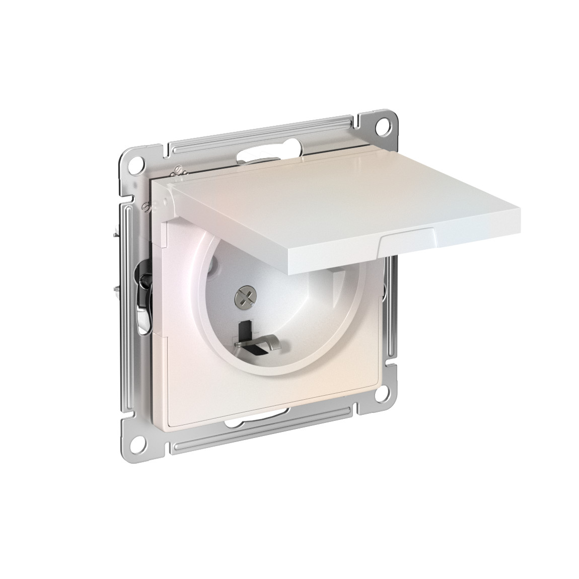 systeme electric atlasdesign розетка 1-я с заземлением со шторками с крышкой ip20 жемчуг