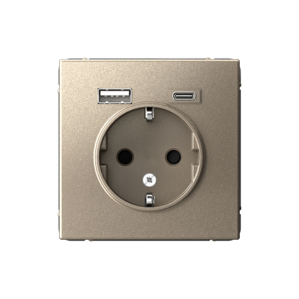 System Electric ArtGallery розетка 1-я с заземлением со штор., с USB+USB type C, шампань GAL000532