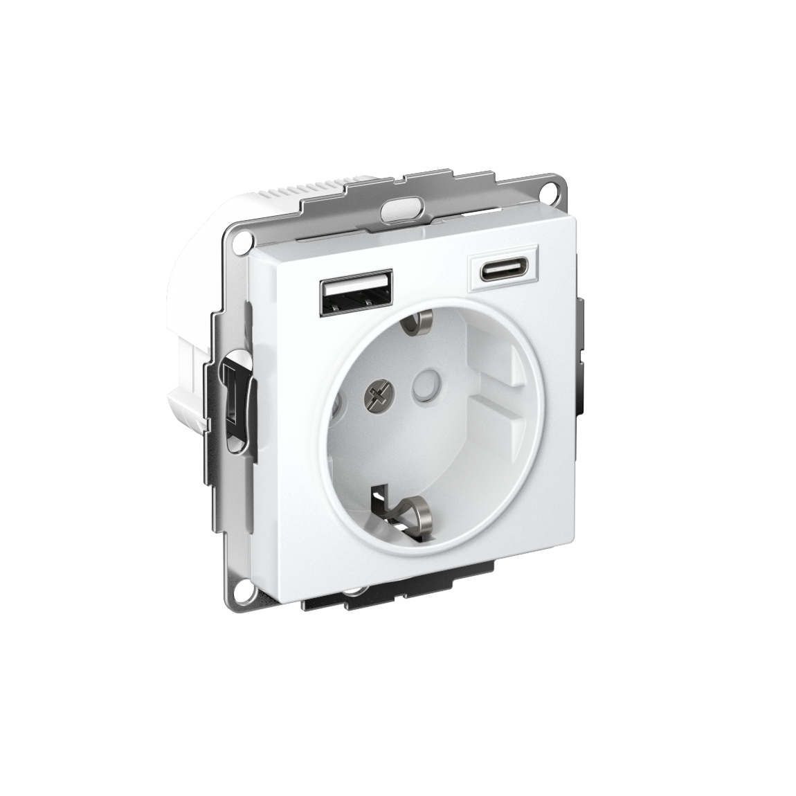 Systeme Electric ATLASDESIGN, розетка с заземлением 16А с USB A+C для зарядки белый ATN000132