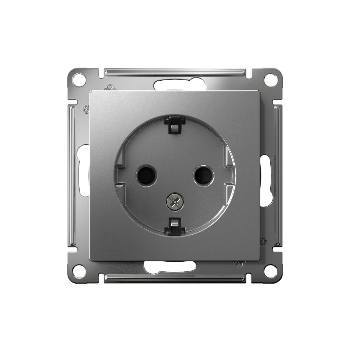 systeme electric atlasdesign розетка 1-я с заземлением со шторками сталь