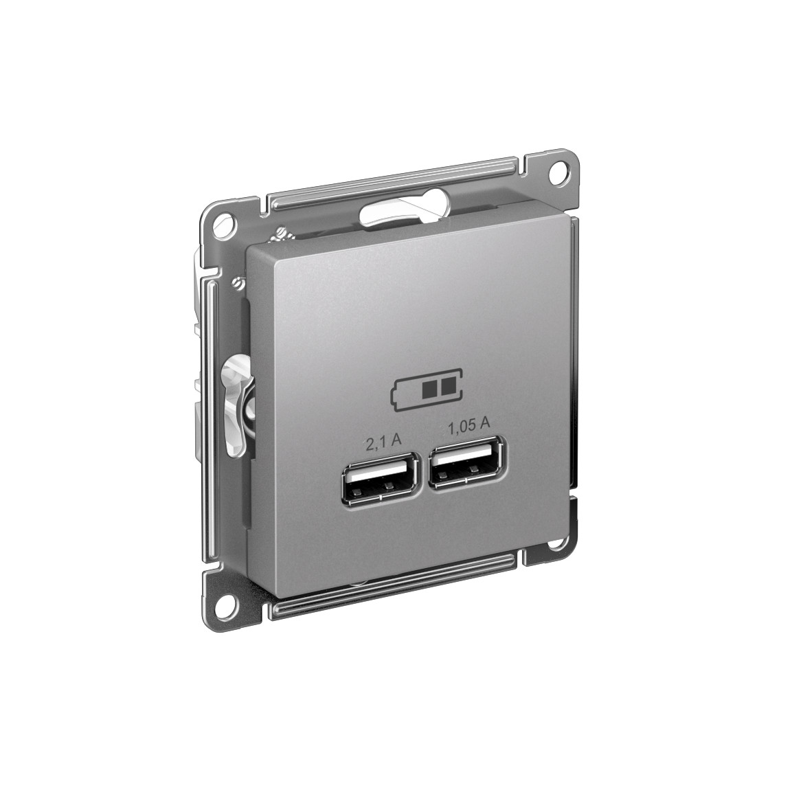 systeme electric atlasdesign, розетка 2xusb (2.1a/1.05a) тип a+a  для зарядки алюминий atn000387