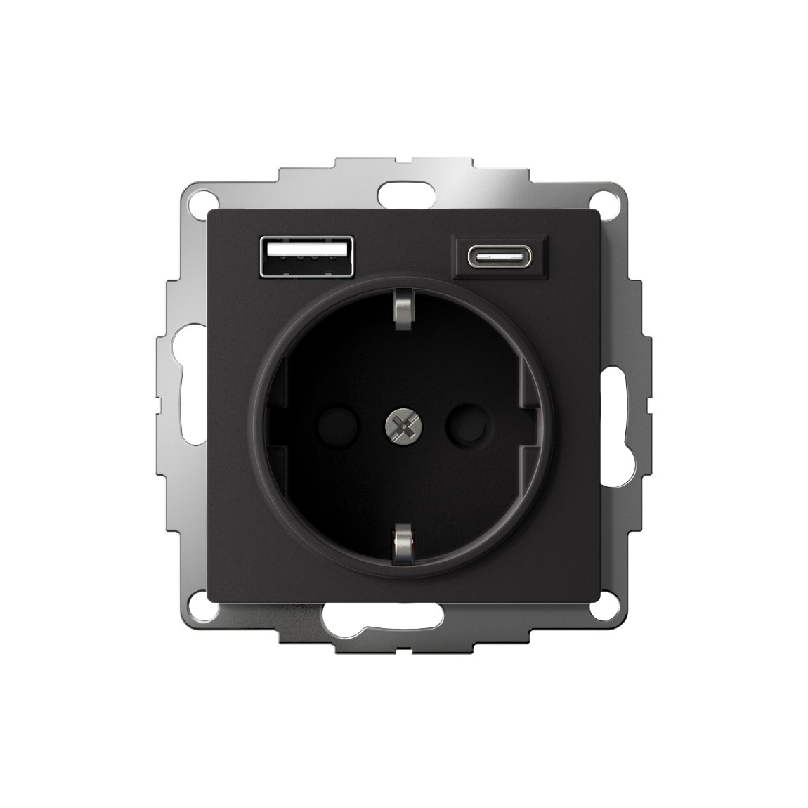 systeme electric atlasdesign розетка с заземлением 16а+2usb а+с, (5в/2,4а/3 а, 2х5в/1,5а) карбон  