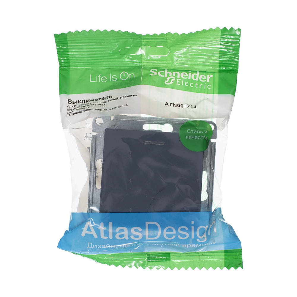 systeme electric atlasdesign, выключатель 1-клавишный с подсветкой грифель