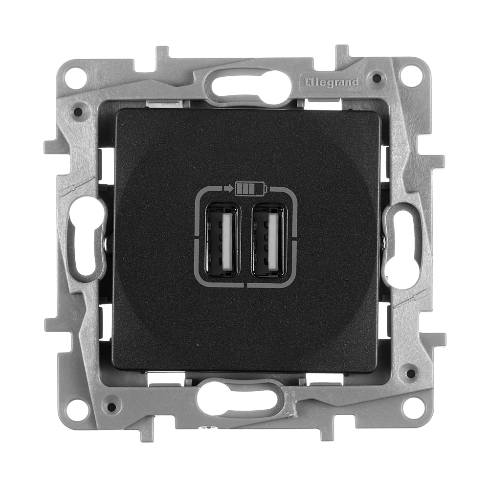 legrand etika зарядное устройство с двумя usb-разьемами 240в/5в 2400ма антрацит