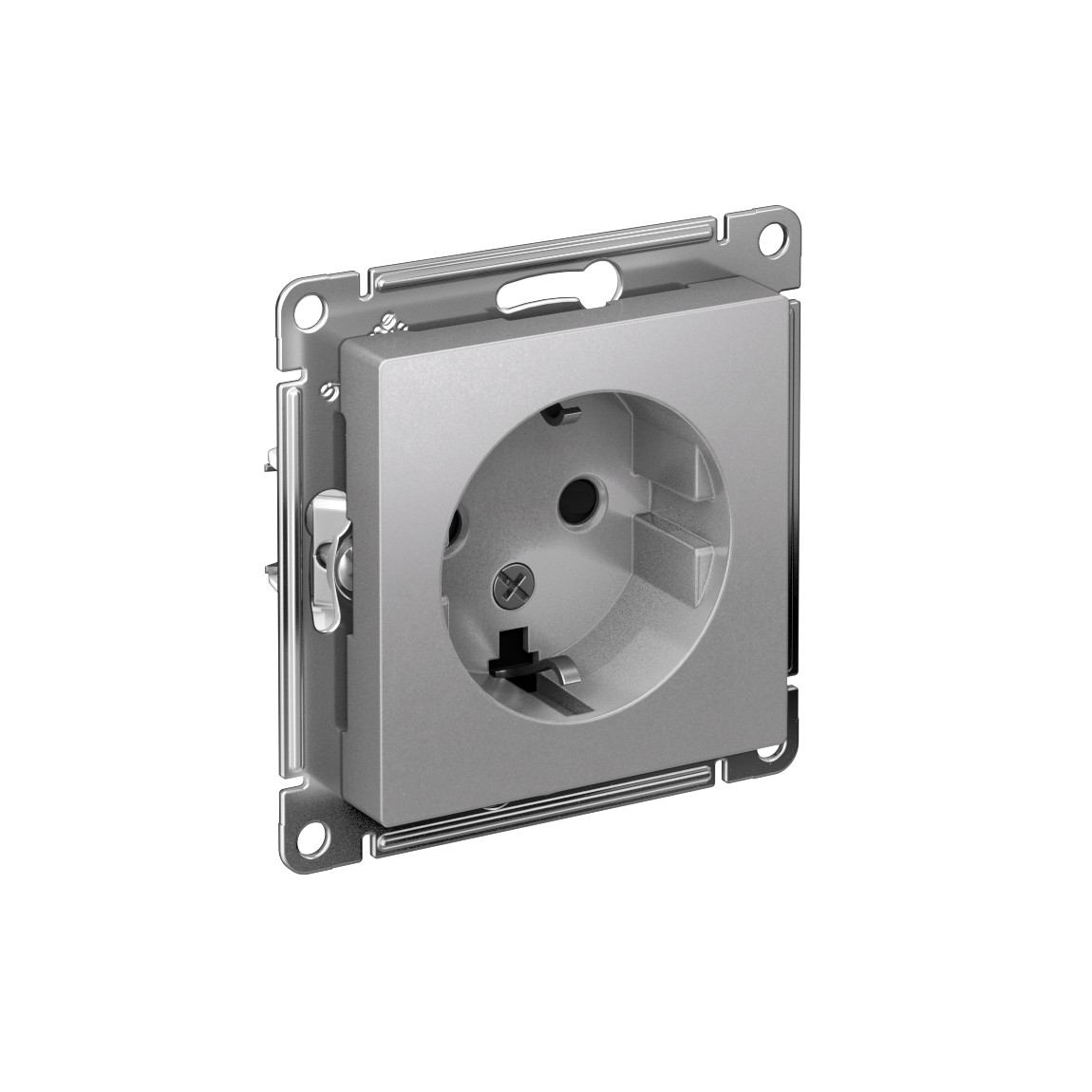 systeme electric atlasdesign, розетка 1-я с заземлением со шторками алюминий atn000345