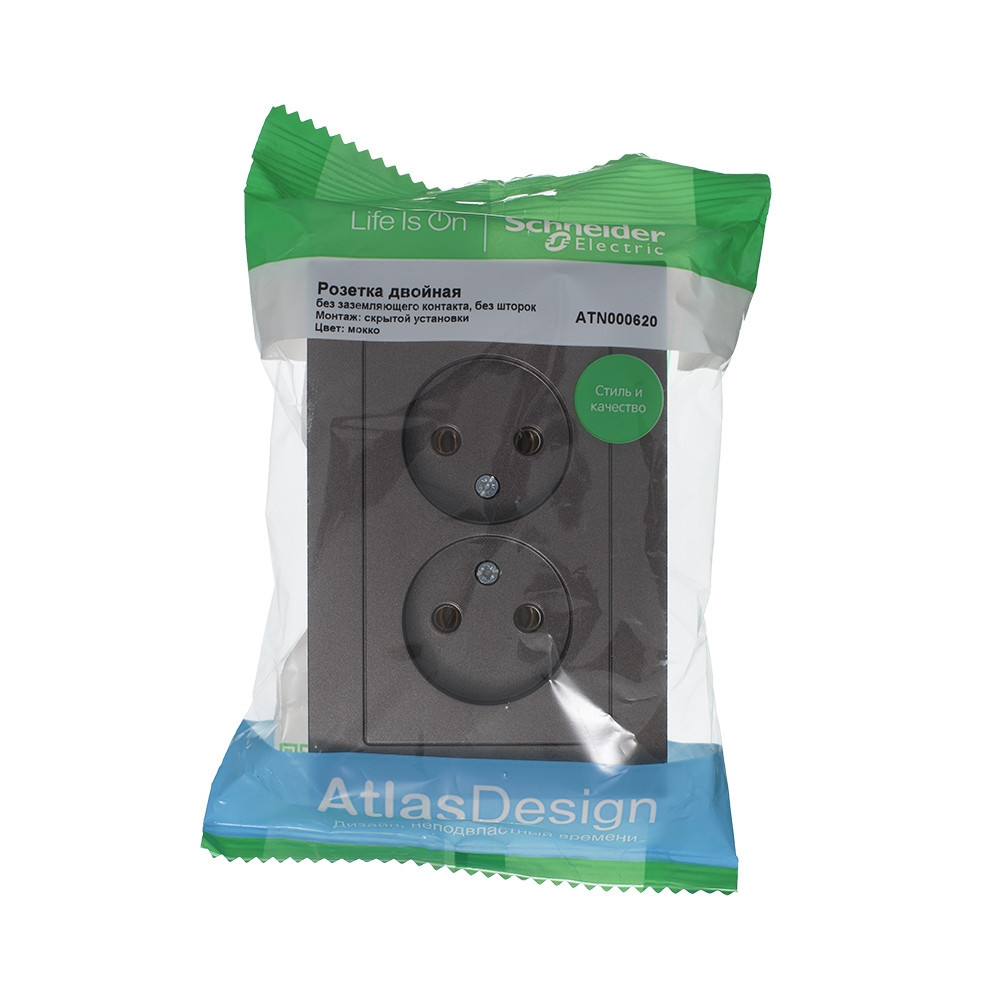 systeme electric atlasdesign розетка 2-я без заземления мокко
