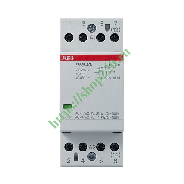 контактор esb25-40n-06 модульный (25а ас-1, 4но), катушка 230в ac/dc