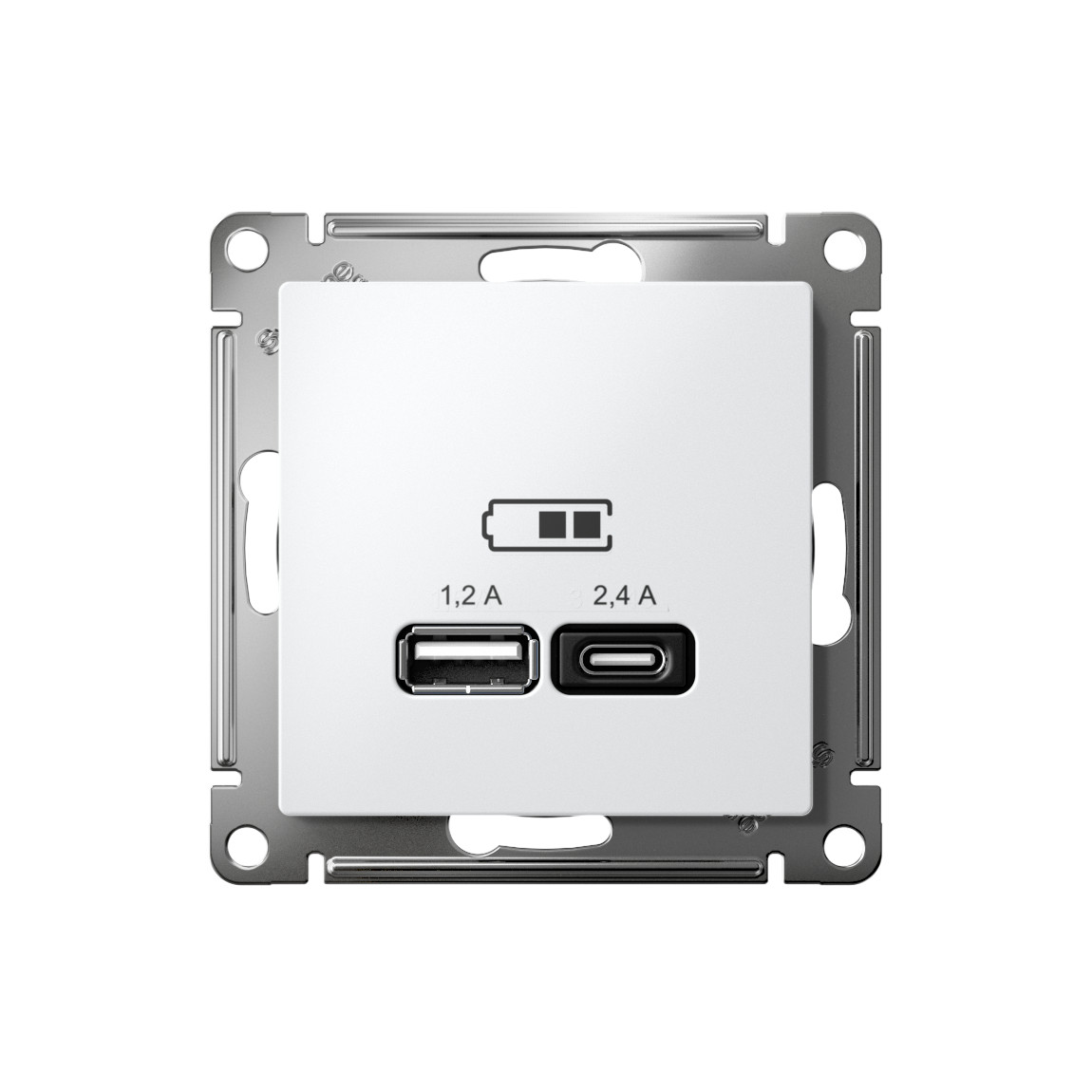 systeme electric atlasdesign розетка 2xusb (1.2a/2.4a) типы a и c для зарядки лотос
