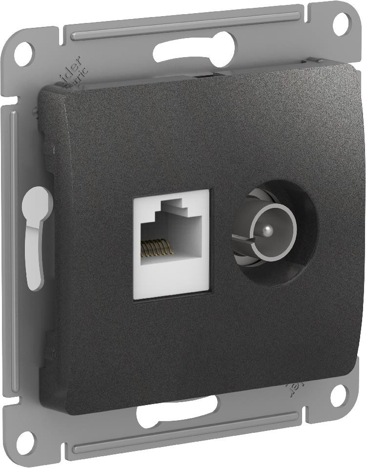 System Electric Glossa розетка двойная ТВ + компьютерная RJ45, кат. 5Е, механизм, антрацит