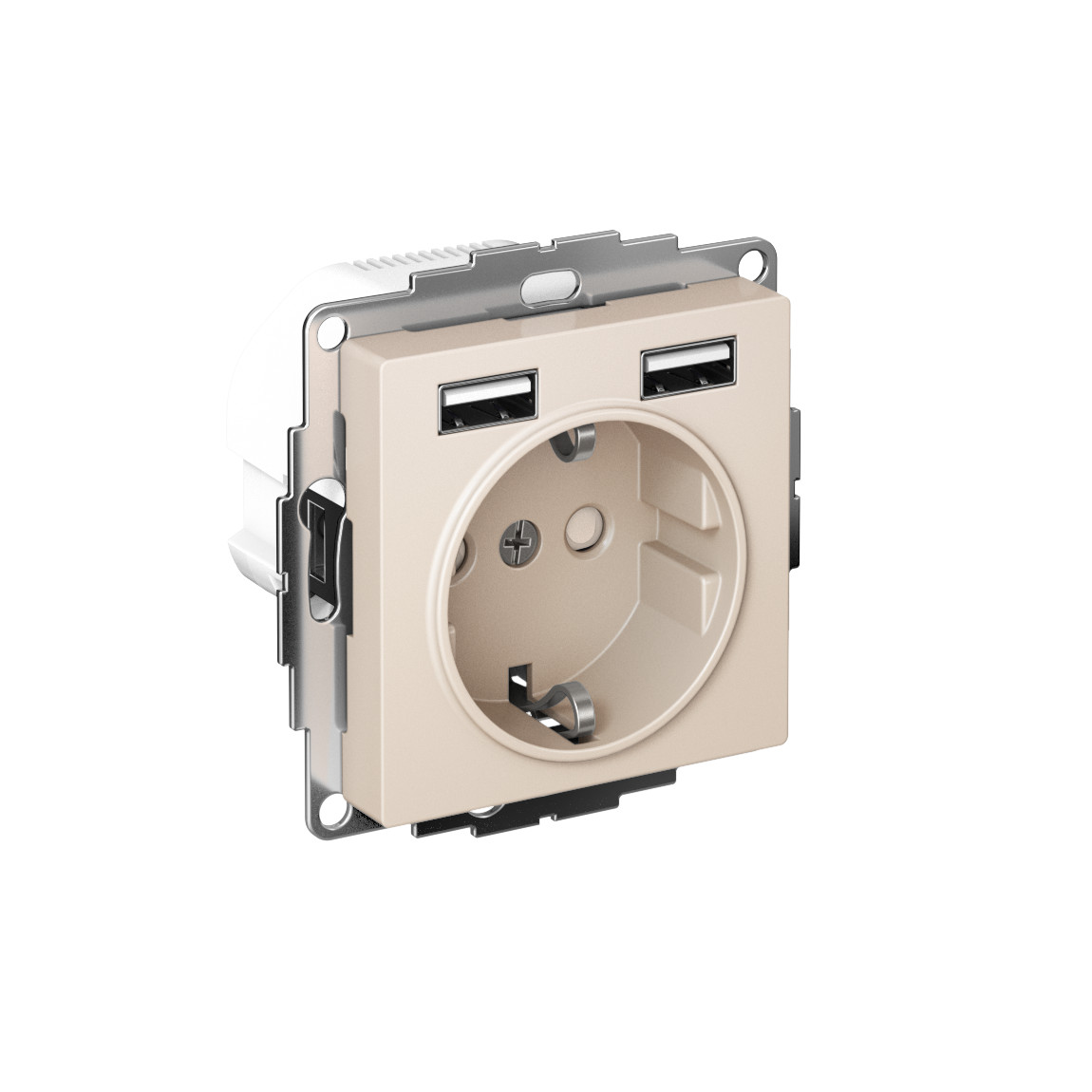 systeme electric atlasdesign, розетка с заземлением 16а с 2xusb для зарядки бежевый atn000230