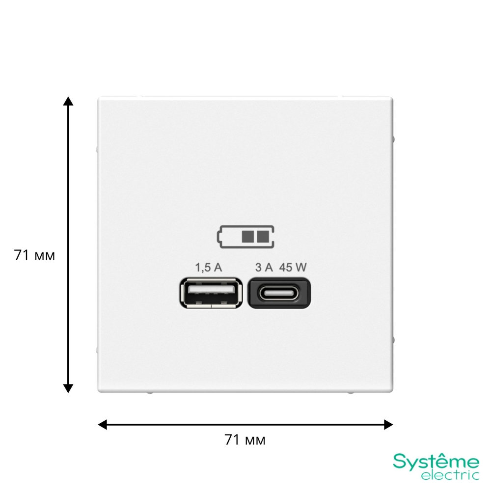 system electric artgaller розетка 2-я usb+usb type c, 45вт; 5в / 1,5-3а ввысокоскор. лотос gal001329