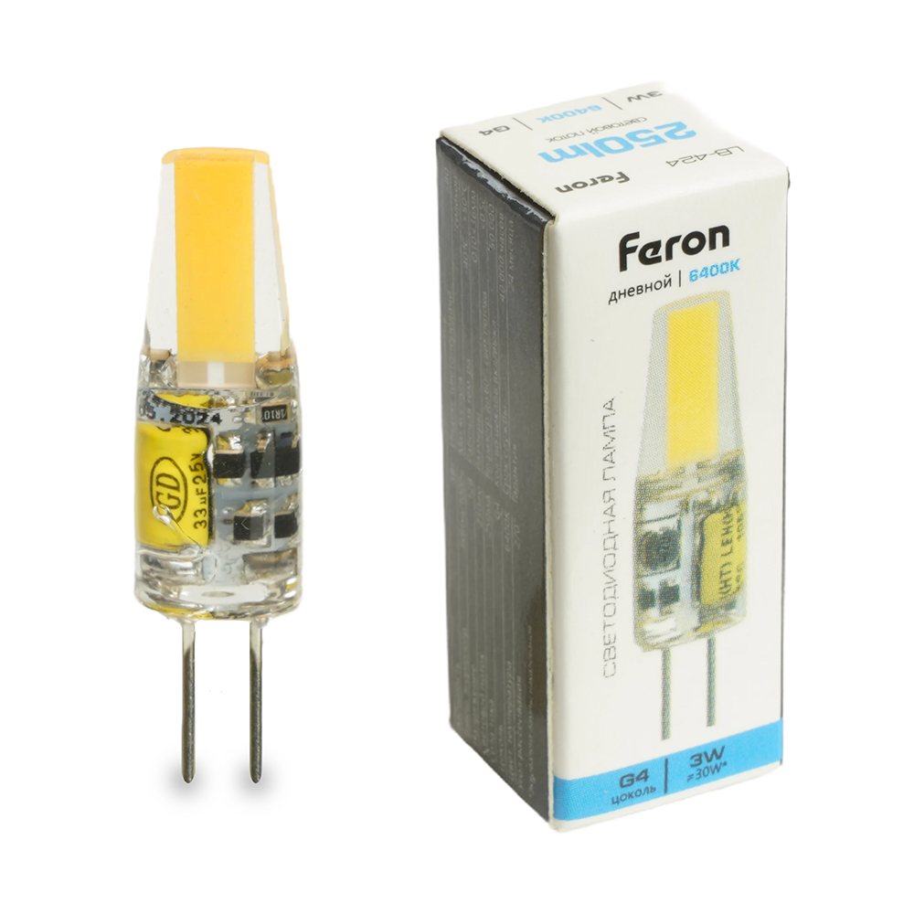 Лампа светодиодная LB-424 G4 3W 12V 6400K Feron
