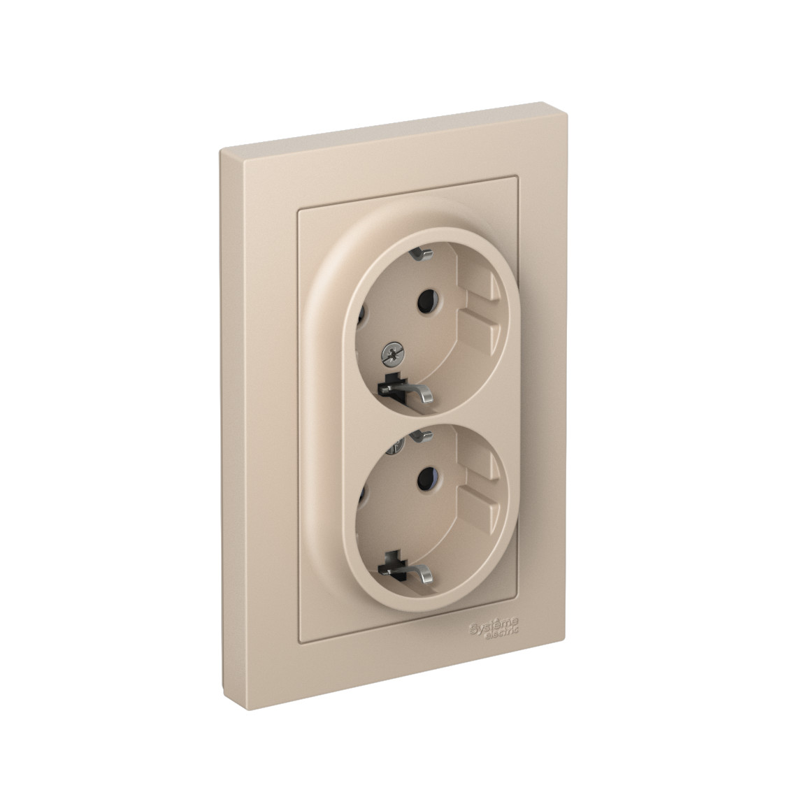 systeme electric atlasdesign розетка 2-я с заземлением со шторками песочный
