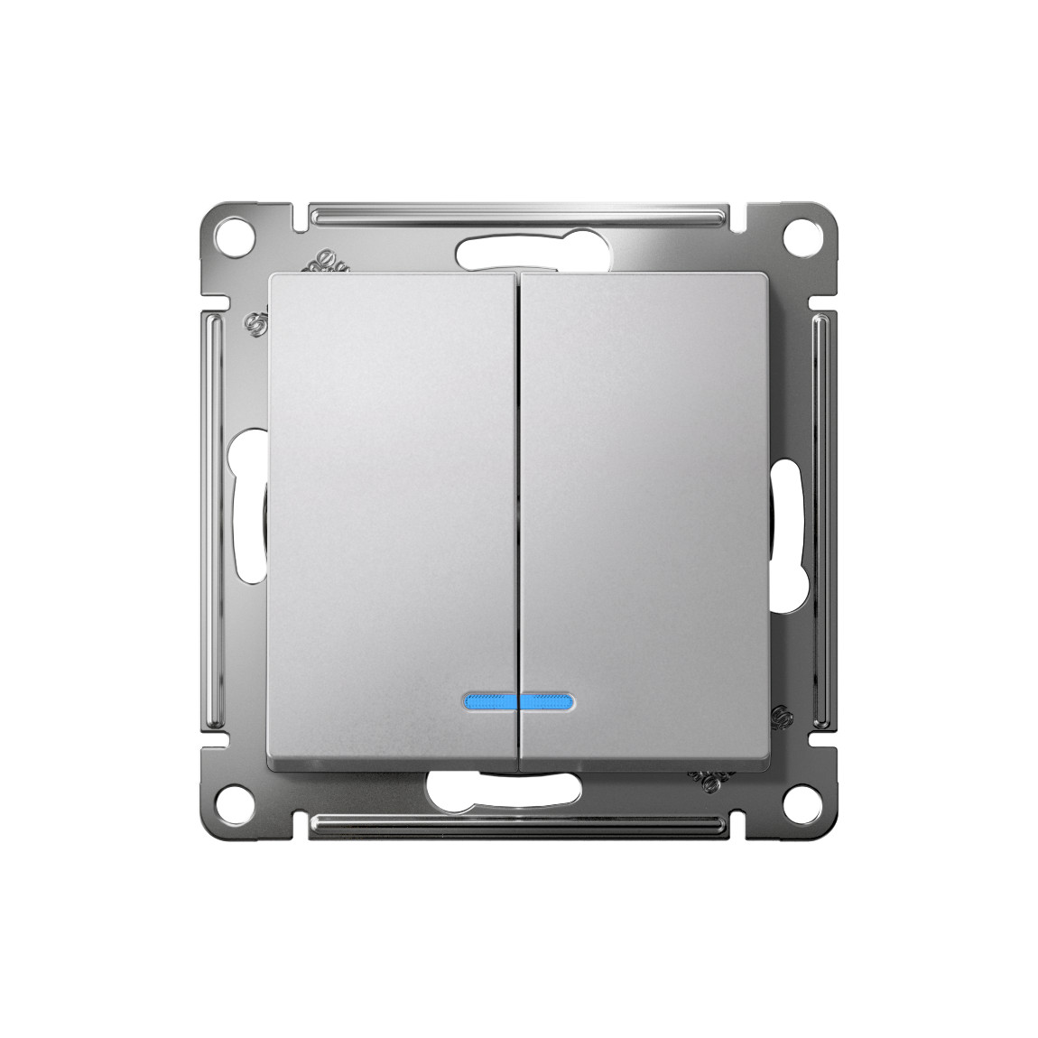 systeme electric atlasdesign, выключатель 2-клавишный с подсветкой алюминий atn000353
