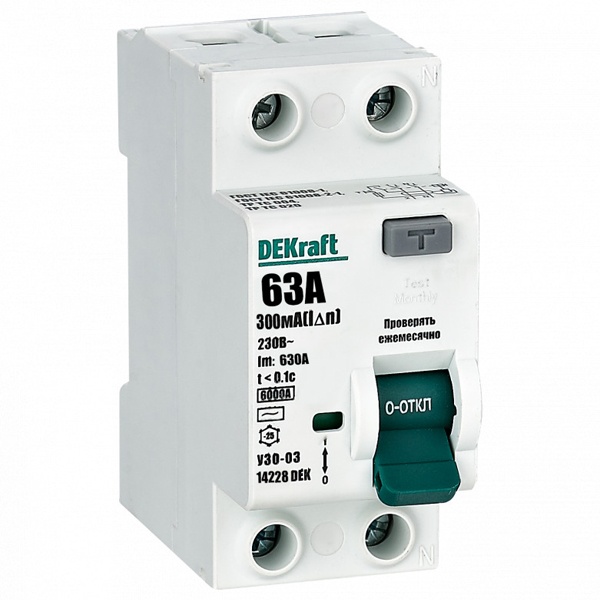 DEKraft УЗО-03 2P 63А 6 кА, 300 мА ( AC ), 14228DEK