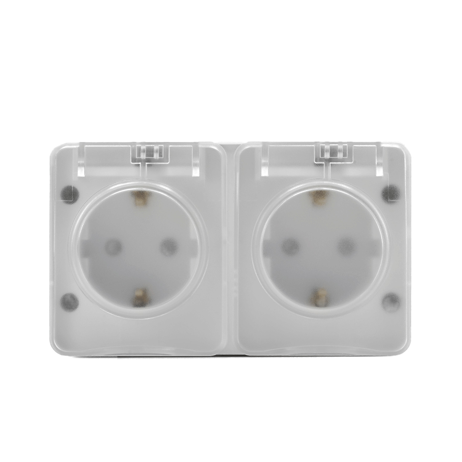 atlasdesign profi54 о/у розетка 2-ая с заземлением со шторками 16а 250b белый ip54 atn540126