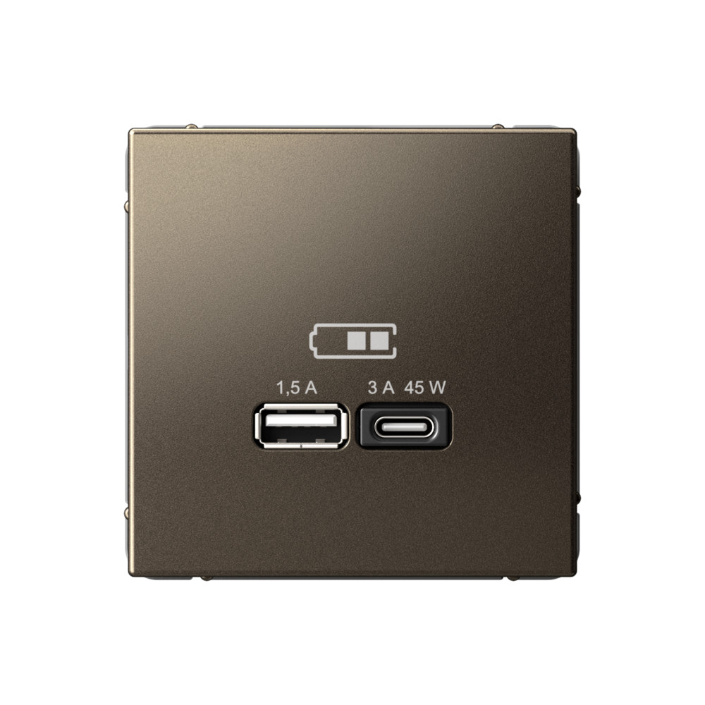  System Electric ArtGaller Розетка 2-я USB+USB type C ,45Вт; 5В /1,5-3А ввысокоск. мокко GAL000629