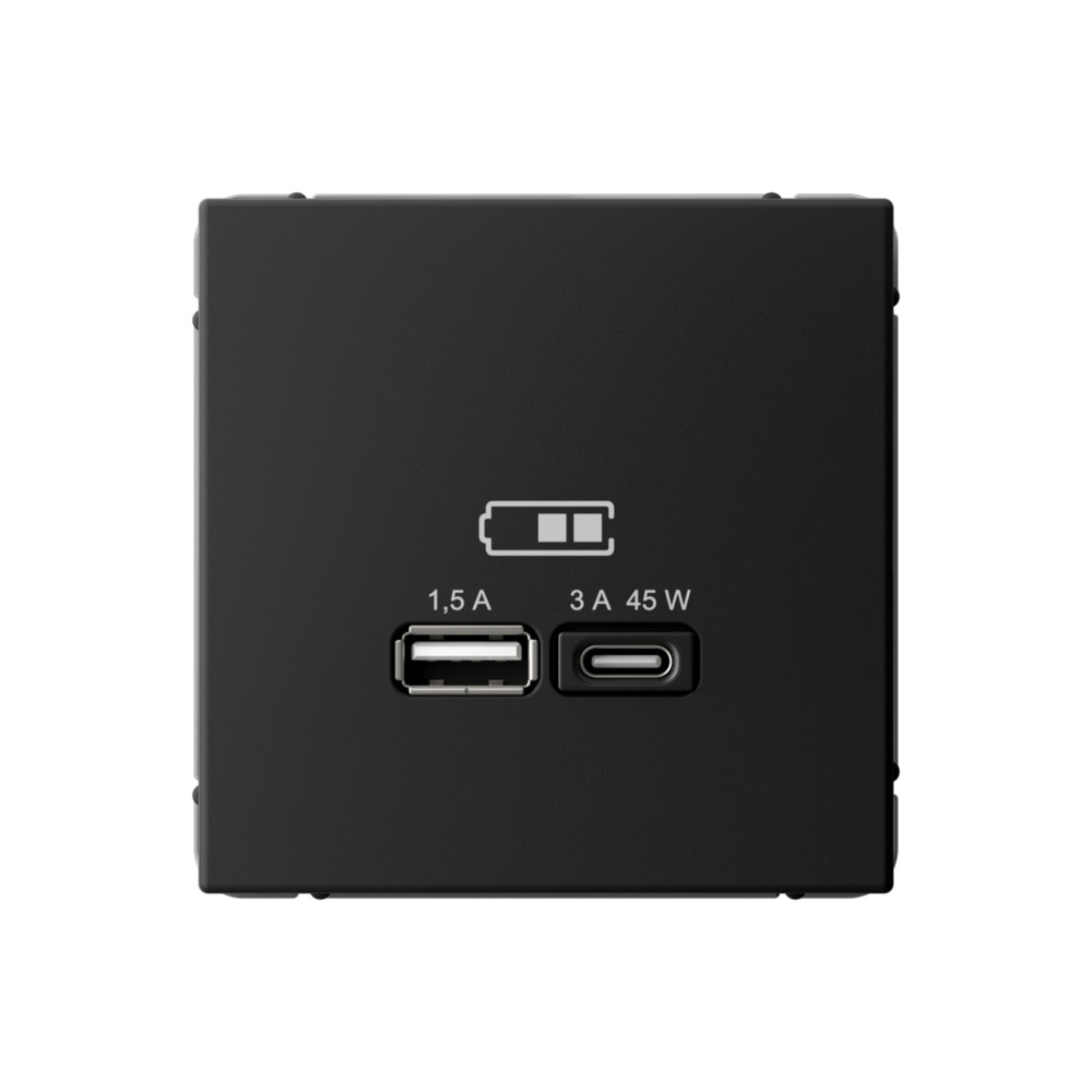  System Electric ArtGaller Розетка 2-я USB+USB type C , 45Вт; 5В /1,5-3А ввысокоск. карбон GAL001029