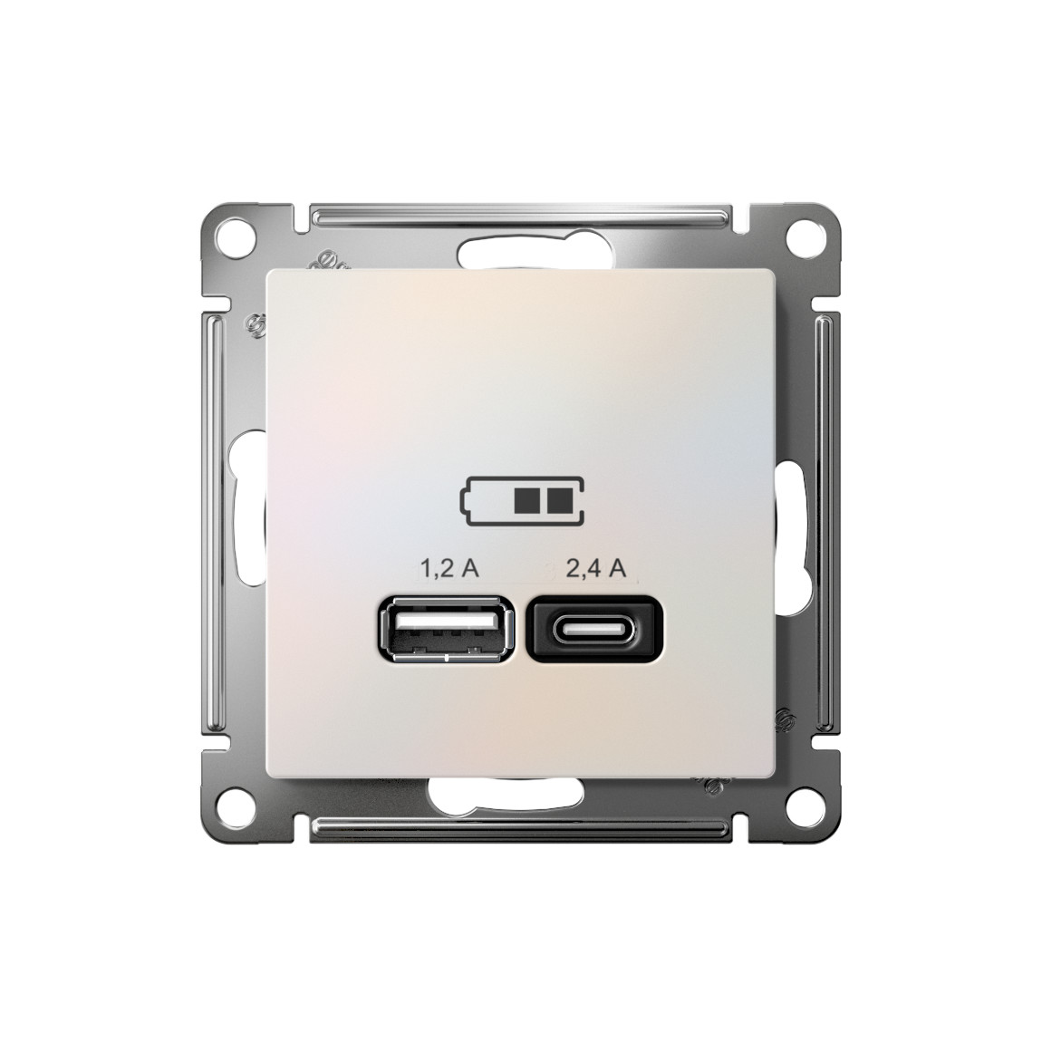 systeme electric atlasdesign розетка двойная usb тип а+с, 5в/2,4а, 2х5в/1,2а, 16а, жемчуг 