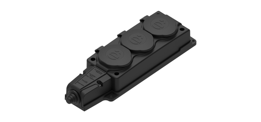MultiSet Колодка 3х розетка 2К+З каучуковая 16А/250В IP44 чёрная Systeme Electric