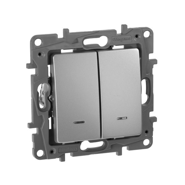 legrand etika выключатель 2 клавишный с подсветкой алюминий