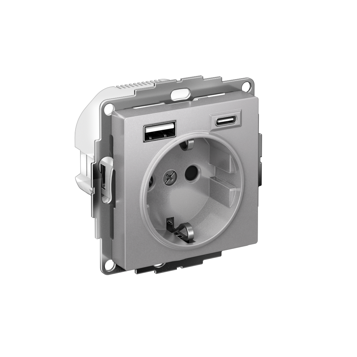 Systeme Electric ATLASDESIGN, розетка с заземлением 16А с USB A+C для зарядки алюминий ATN000332