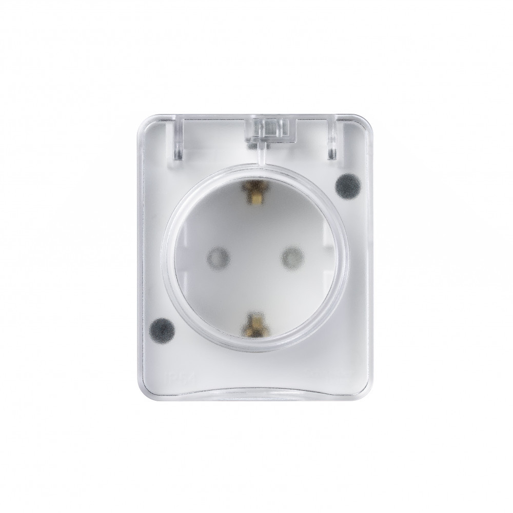 atlasdesign profi54 о/у розетка с заземлением со шторками 16а 250b белый ip54