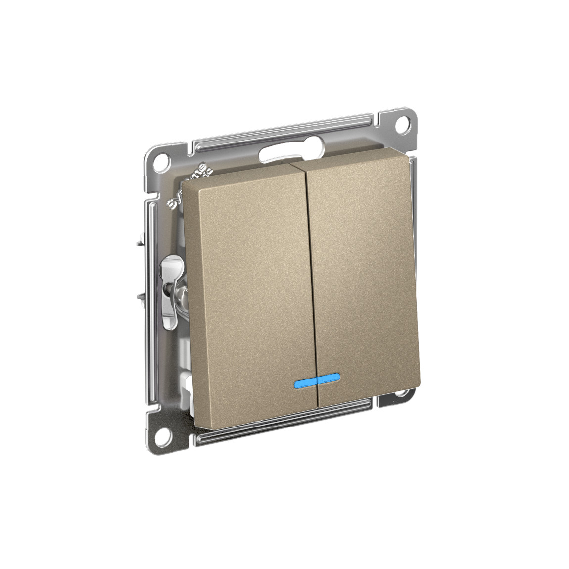 systeme electric atlasdesign выключатель 2-клавишный с подсветкой шампань
