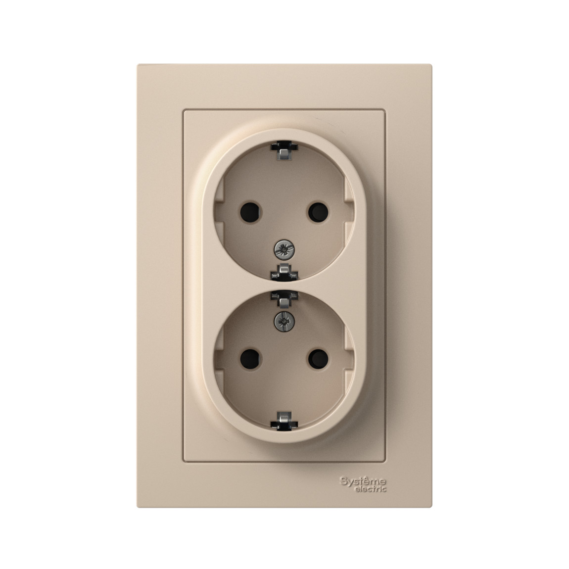 systeme electric atlasdesign розетка 2-я с заземлением со шторками песочный