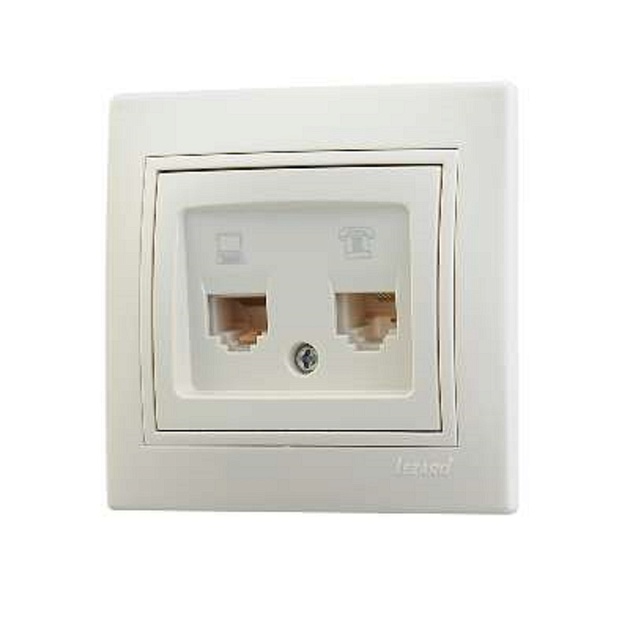 Lezard Mira розетка телефонная+розетка компьютерная RJ-45 крем