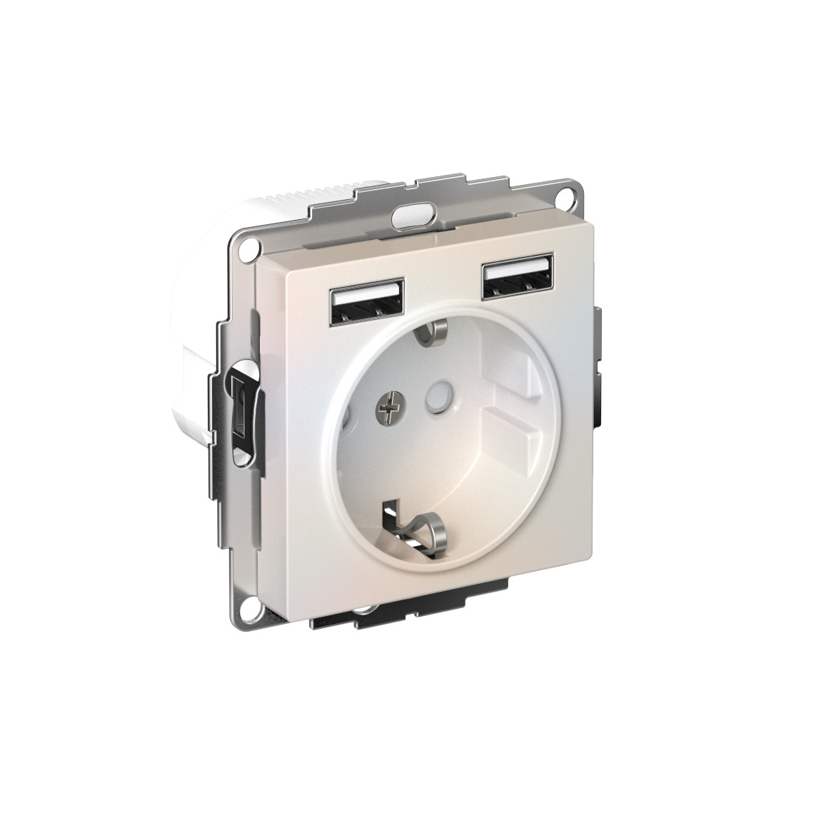 systeme electric atlasdesign розетка с заземлением и с 2 usb a+a, 2х5в/1,2а,16а, жемчуг atn000430