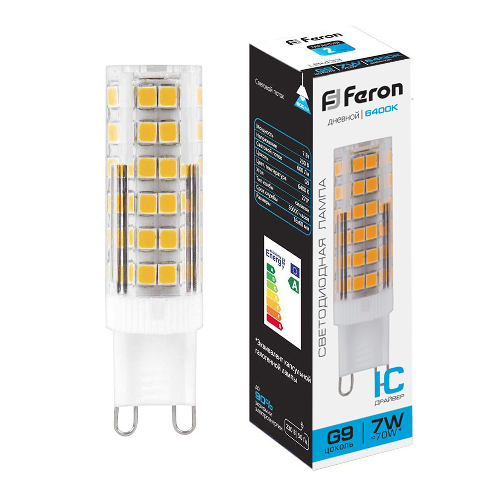 Лампа светодиодная LB-433 G9 175-220V 7W 6400K кукуруза Feron 