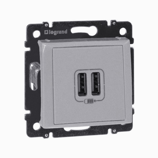 legrand valena розетка usb 2-я 1500 ма алюминий