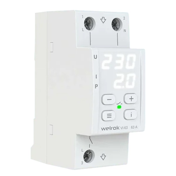 Многофункциональное реле контроля напряжения и тока Welrok VI-63 1Ф 63А (max 80A) 13900ВА белый 4660251140274