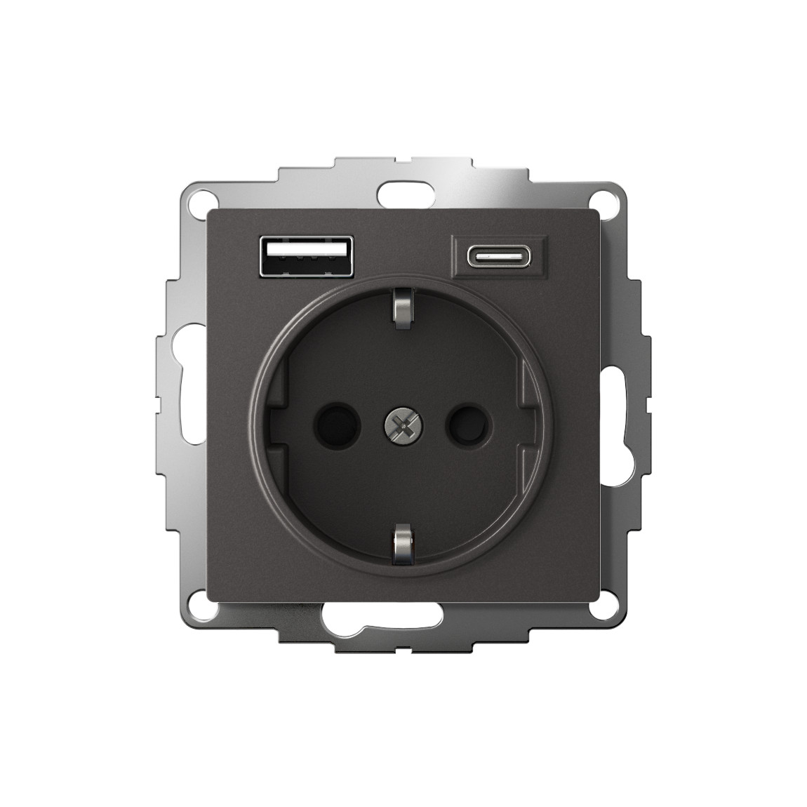 systeme electric atlasdesign розетка с заземлением и с 2 usb a+a, 2х5в/1,2а,16а, базальт atn001432