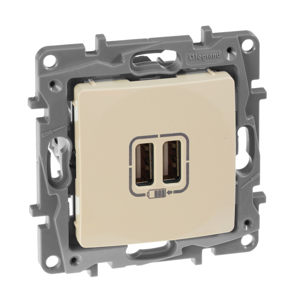 legrand etika зарядное устройство с двумя usb-разьемами 240в/5в 2400ма слоновая кость