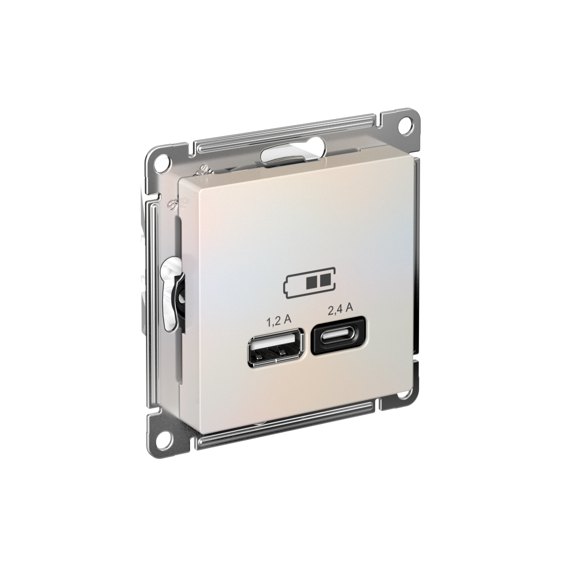 Systeme Electric ATLASDESIGN Розетка двойная USB тип A+С, 5В/2,4А, 2х5В/1,2А, 16А, жемчуг 