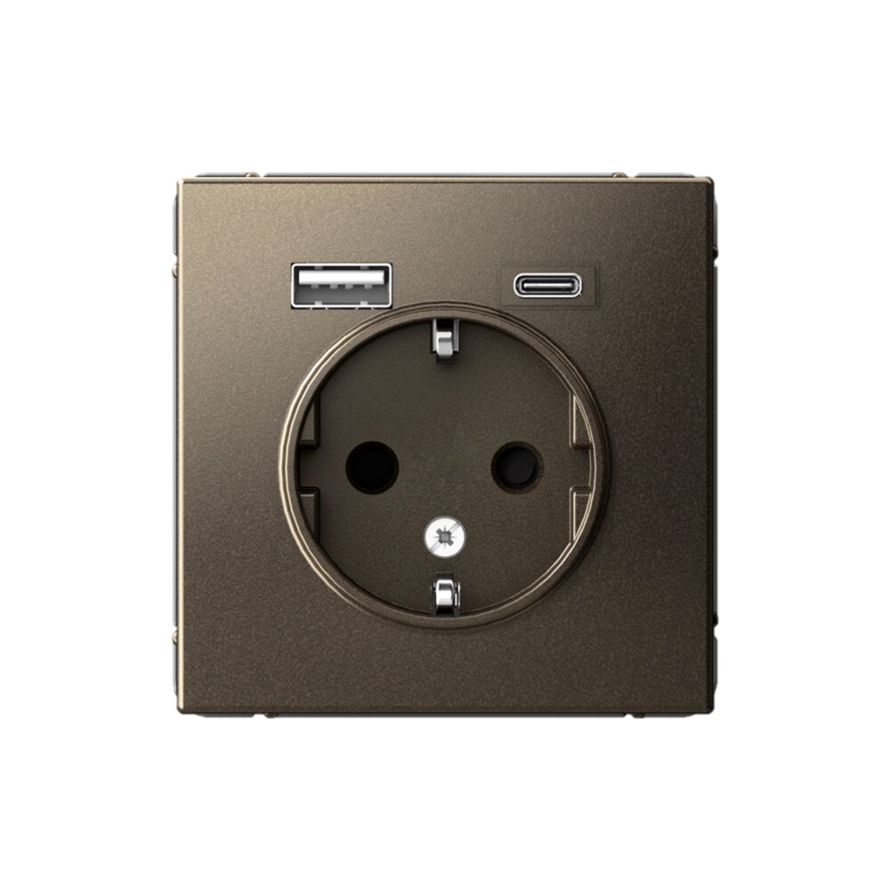 System Electric ArtGallery розетка 1-я с заземлением со штор., с USB+USB type C, мокко GAL000632