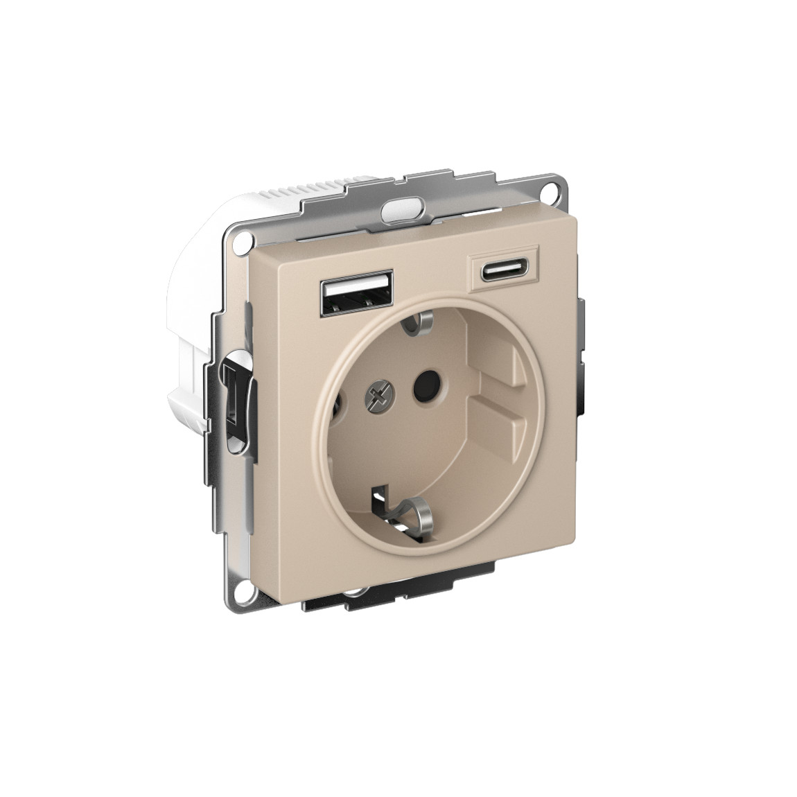 systeme electric atlasdesign, розетка с заземлением 16а с usb a+c для зарядки песочный atn001232