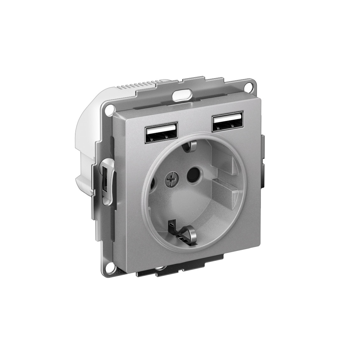 systeme electric atlasdesign, розетка с заземлением 16а с 2xusb для зарядки алюминий atn000330