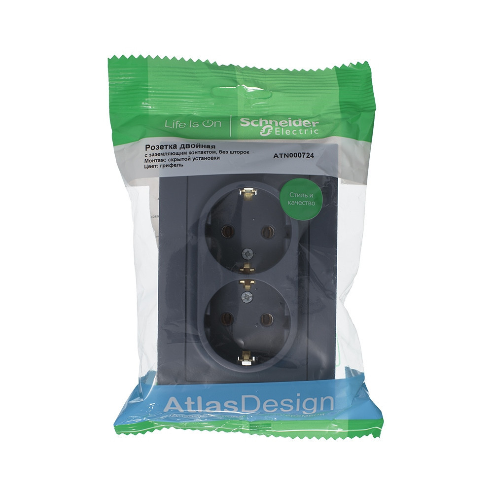 systeme electric atlasdesign, розетка 2-я с заземлением грифель