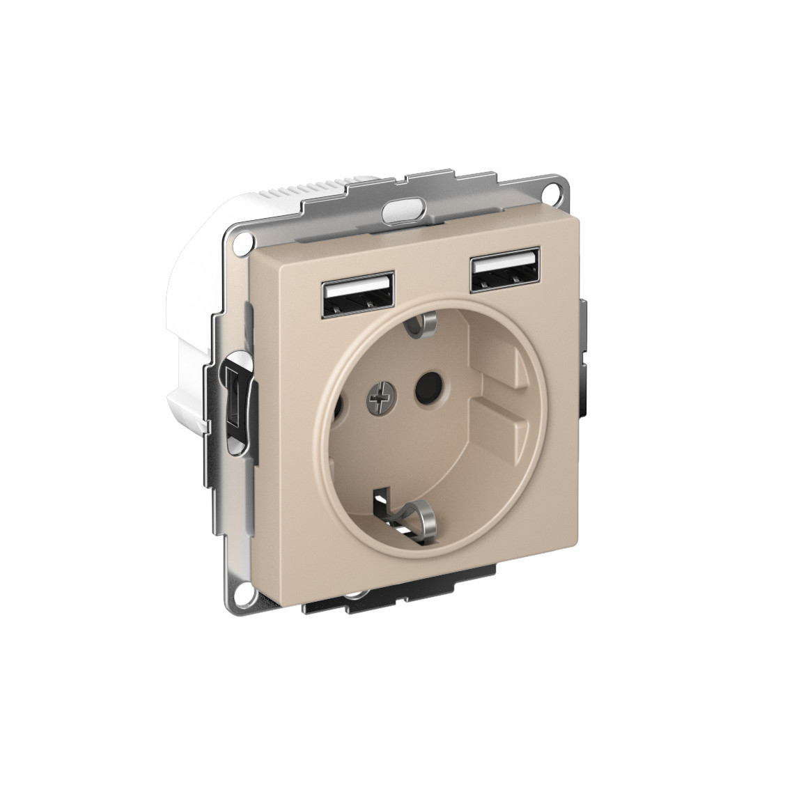 systeme electric atlasdesign розетка с заземлением и с 2 usb a+a, 2х5в/1,2а,16а, песочный atn001230